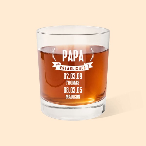Personalisierter Whiskybecher „PAPA ESTABLISHED“ 295ml mit Namen und Datum Whiskyglas Geburtstag Vatertag Geschenk für Opa Papa