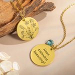 Collier Medaille Personnalisée avec Fleur de Naissance Gravée Pendentif Pièce de Monnaie Cadeau Fête pour Femme Maman Grand-Mère Sœur Amie