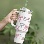 Personalisierte Multi-Color Coquette Bogen gesegnete Worte der Bibel 40oz Becher mit Text und Stroh Inspirational Geburtstagsgeschenk für sie