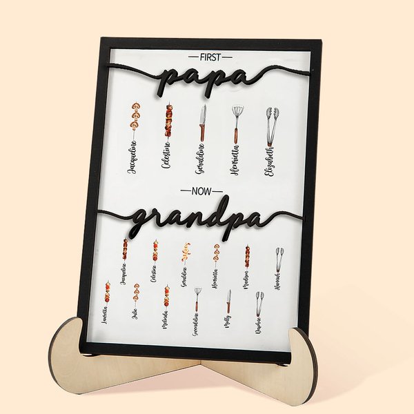 Personalisierte erste Papa jetzt Opa BBQ Holztafel Rahmen Zeichen mit Namen des Kindes Vatertag Geburtstag Geschenk für Papa Opa