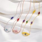 Personalized Guardian Evil Eye Protection Necklace with 1-5 Birthstones Birthday Anniversary Family Jewellery Gift for Women