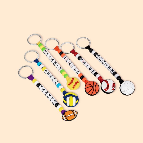 Personalised Handmade Basketball Volleyball Beaded Keychain with Name Birthday Back to School Gift for Sports Lover Coach Team