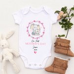 Personalized Wreath Elephant Our First Mother's Day 100% Cotton Baby Onesies and T-shirt with Name Mother's Day Birthday Gift for Kid Mom