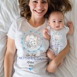 Personalized Wreath Elephant Our First Mother's Day 100% Cotton Baby Onesies and T-shirt with Name Mother's Day Birthday Gift for Kid Mom