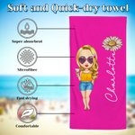 Personalized Multicolor Birth Flower Cartoon Women Girl Soft Quick Dry Beach Towel with Name Vacation Beach Accessories Gift for Friend