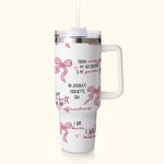 Personalisierte Multi-Color Coquette Bogen gesegnete Worte der Bibel 40oz Becher mit Text und Stroh Inspirational Geburtstagsgeschenk für sie