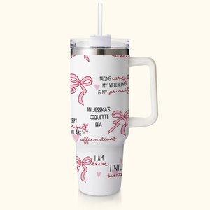 Personalisierte Multi-Color Coquette Bogen gesegnete Worte der Bibel 40oz Becher mit Text und Stroh Inspirational Geburtstagsgeschenk für sie