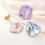 Personalised Pet Portrait Compact Portable Mirror with Name Birthday Travel Gift for Dog Cat Pet Lover