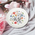 Personalized Hand in Hand Watercolour Floral Ceramic Jewellery Dish with 1-9 Kid Names Birthday Anniversary Gift for Mom Grandma
