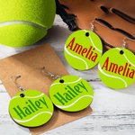 Personalisierte hölzerne Tennis Sport Dangle Ohrringe mit Namen Geburtstag Geschenk für Frauen Mädchen