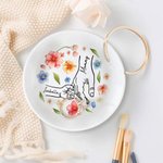 Personalized Hand in Hand Watercolour Floral Ceramic Jewellery Dish with 1-9 Kid Names Birthday Anniversary Gift for Mom Grandma