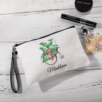 Personalized Birth Flower Stethoscope Linen Cosmetic Makeup Bag with Name and Wrist Strap Birthday Appreciation Gift for Nurse Medical Staff