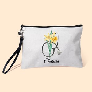 Personalisierte Geburt Blume Stethoskop Leinen Kosmetiktasche mit Namen und Handgelenkband Geburtstag Anerkennung Geschenk für Krankenschwester medizi