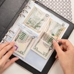 Personalized 100 Envelopes Money Saving Challenge Leather Binder with Name Card Slot and Stickers Gift for Couples