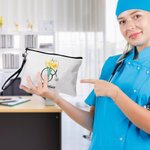 Personalized Birth Flower Stethoscope Linen Cosmetic Makeup Bag with Name and Wrist Strap Birthday Appreciation Gift for Nurse Medical Staff