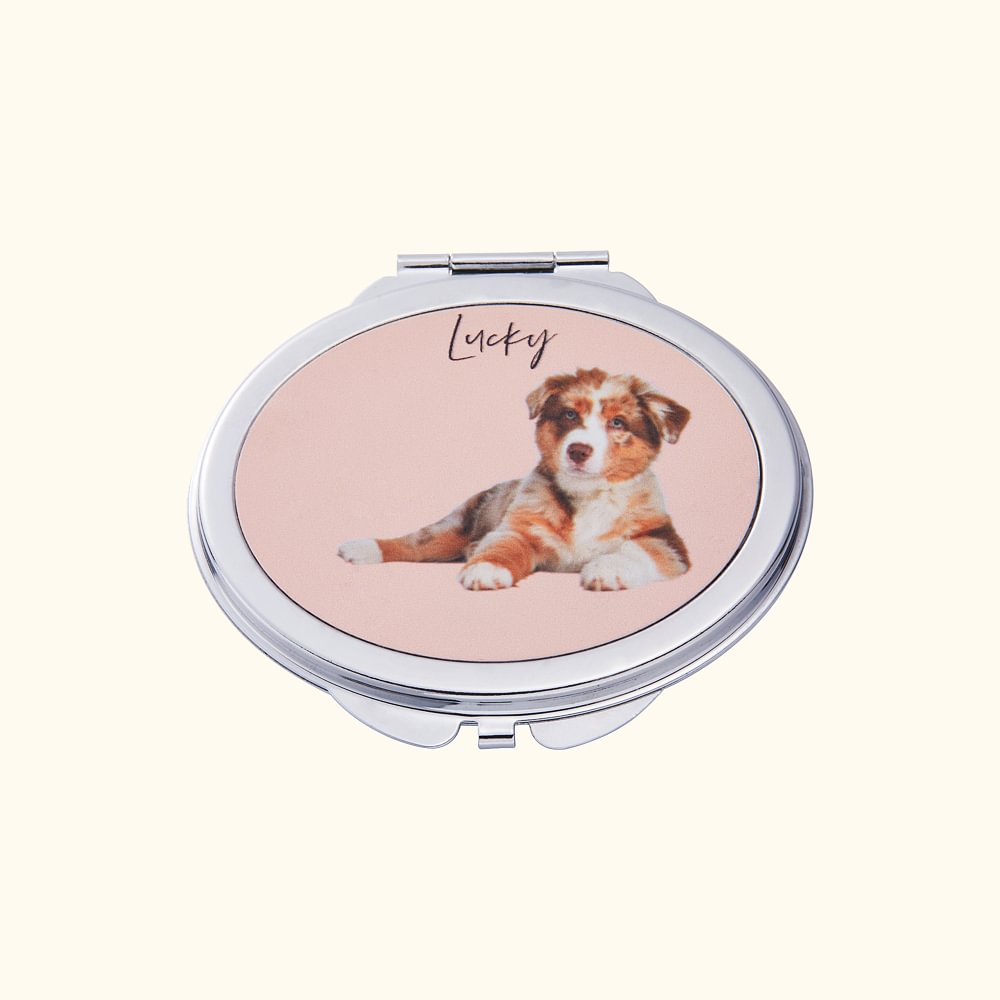 Miroir Portable Compact Personnalisé avec Nom et Portrait d'Animal de Compagnie Cadeau Anniversaire Voyage pour Amoureux de Chien Chat