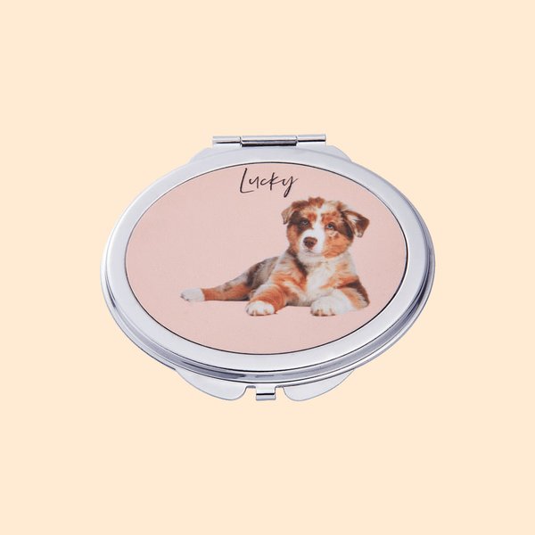 Retrato de mascota personalizado Espejo portátil compacto con nombre Regalo de viaje de cumpleaños para perro Gato Amante de las mascotas
