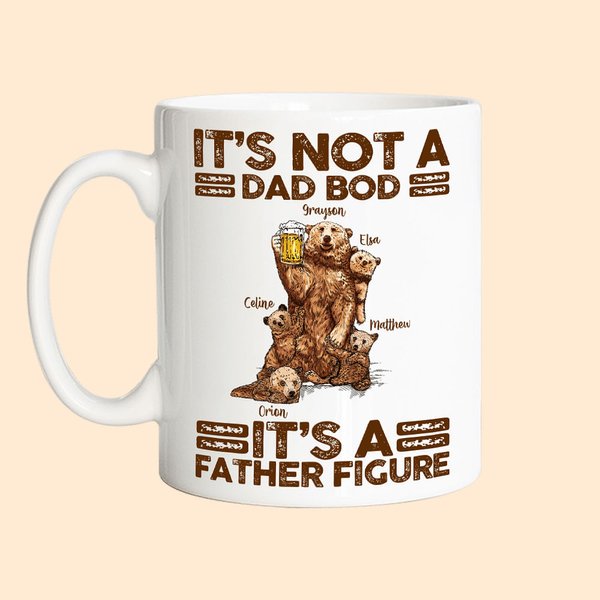 Personalised Beer Papa Bear It's A Father Figure 11oz 15oz Ceramic Mug with 1-7 Baby Bears and Names Funny Father's Day Birthday Gift for Dad