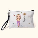 Personalised Cute Beach Girl Birth Flower Makeup Bag with Name Beach Travel Accessories Wedding Birthday Party Gift for Her