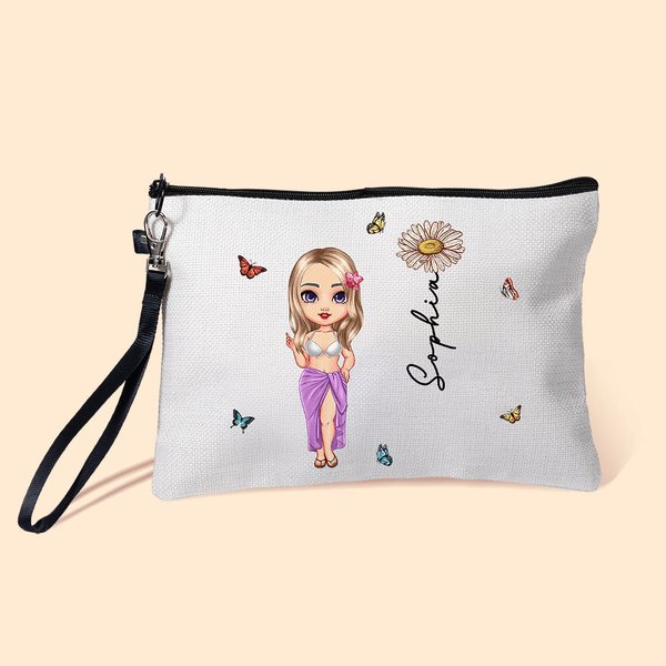 Personalisierte Niedliche Cartoon-Figur Kosmetiktasche mit Namen und Geburtsblume Reise Accessoire Hochzeit Geburtstag Geschenk für Damen Mädchen