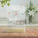 Veilleuse LED Personnalisée avec Noms et Fleurs de Naissance Style d'Aquarelle Socle en Bois Cadeau Fête des Mères Anniversaire pour Famille
