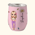 Personalisierter Strand Cartoon Mädchen Becher mit Geburtsblume und Namen 350ml Geburtstag Hochzeit Strand Party Geschenk für Damen Freundin