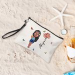 Personalised Cute Beach Girl Birth Flower Makeup Bag with Name Beach Travel Accessories Wedding Birthday Party Gift for Her
