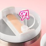 Personalized Pink Doll Style Water Bottle Carrier Bag for 40oz Stanley Tumbler with Straw Topper Pouch and Adjustable Strap Birthday Gift for Her