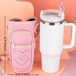 Personalized Pink Doll Style Water Bottle Carrier Bag for 40oz Stanley Tumbler with Straw Topper Pouch and Adjustable Strap Birthday Gift for Her