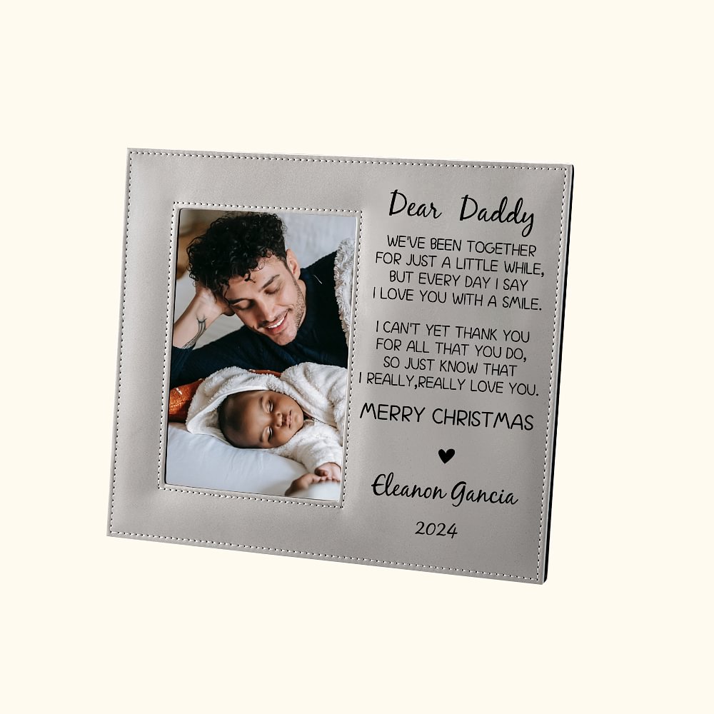 Cadre photo en cuir personnalisé pour bébé et papa avec nom et texte Anniversaire Premier cadeau de fête des pères pour lui