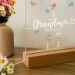 Veilleuse LED Personnalisée avec Noms et Fleurs de Naissance Style d'Aquarelle Socle en Bois Cadeau Fête des Mères Anniversaire pour Famille