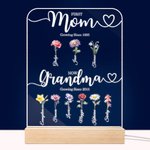 Veilleuse LED Personnalisée avec Noms et Fleurs de Naissance Style d'Aquarelle Socle en Bois Cadeau Fête des Mères Anniversaire pour Famille