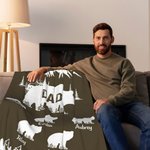 Personalized Mountains Forest Papa Bear Fleece Blanket with 1-12 Baby Bears and Names Father's Day Birthday Gift for Dad Grandpa