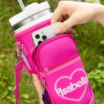Personalized Pink Doll Style Water Bottle Carrier Bag for 40oz Stanley Tumbler with Straw Topper Pouch and Adjustable Strap Birthday Gift for Her