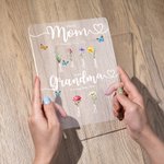 Veilleuse LED Personnalisée avec Noms et Fleurs de Naissance Style d'Aquarelle Socle en Bois Cadeau Fête des Mères Anniversaire pour Famille