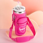 Personalized Pink Doll Style Water Bottle Carrier Bag for 40oz Stanley Tumbler with Straw Topper Pouch and Adjustable Strap Birthday Gift for Her