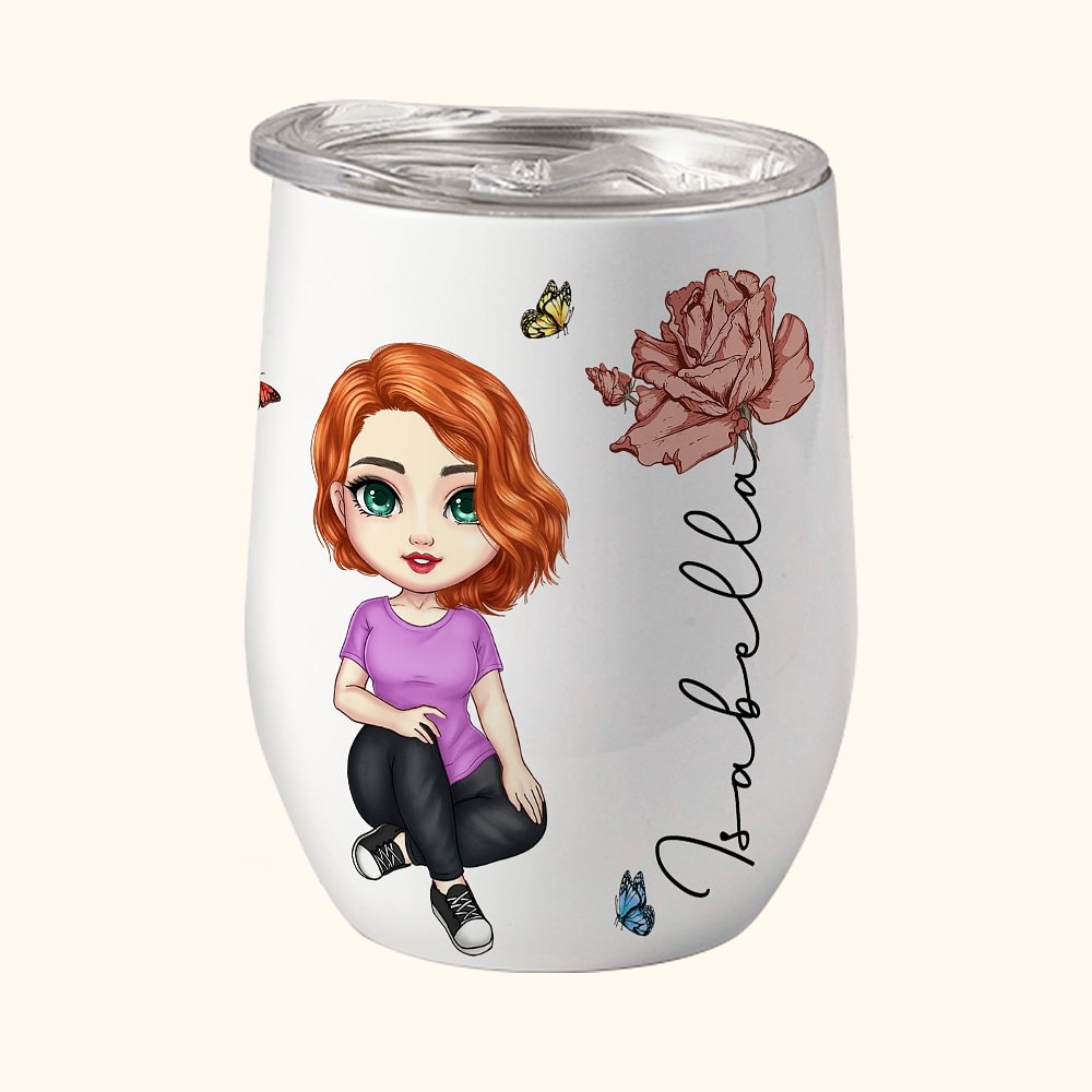 Personalizzato carino personaggio dei cartoni animati 12 oz vino bicchiere con fiore di nascita e nome compleanno spiaggia festa nuziale bomboniere pe