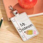Personalized Pencil Line Book Flash PU Embroidery Teacher Badge ID Holder with Name Back to School Teacher's Day Appreciation Gift for Teacher