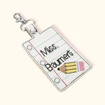 Personalized Pencil Line Book Flash PU Embroidery Teacher Badge ID Holder with Name Back to School Teacher's Day Appreciation Gift for Teacher