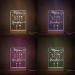 Veilleuse LED Personnalisée avec Noms et Fleurs de Naissance Style d'Aquarelle Socle en Bois Cadeau Fête des Mères Anniversaire pour Famille