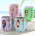 Personalisierter Strand Cartoon Mädchen Becher mit Geburtsblume und Namen 350ml Geburtstag Hochzeit Strand Party Geschenk für Damen Freundin