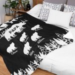Personalized Mountains Forest Papa Bear Fleece Blanket with 1-12 Baby Bears and Names Father's Day Birthday Gift for Dad Grandpa