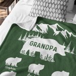 Personalized Mountains Forest Papa Bear Fleece Blanket with 1-12 Baby Bears and Names Father's Day Birthday Gift for Dad Grandpa