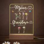 Veilleuse LED Personnalisée avec Noms et Fleurs de Naissance Style d'Aquarelle Socle en Bois Cadeau Fête des Mères Anniversaire pour Famille