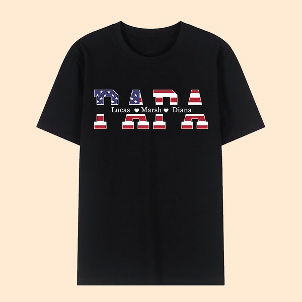 Camiseta personalizada de algodón 100% con la bandera de EE.UU. y los nombres de los niños Día del Padre Regalo del Día de la Independencia de EE.UU. 