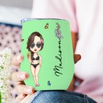 Personalisierter Strand Cartoon Mädchen Becher mit Geburtsblume und Namen 350ml Geburtstag Hochzeit Strand Party Geschenk für Damen Freundin