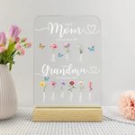 Veilleuse LED Personnalisée avec Noms et Fleurs de Naissance Style d'Aquarelle Socle en Bois Cadeau Fête des Mères Anniversaire pour Famille