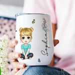 Personalisierte niedlichen Cartoon-Charakter 12oz Wein Becher mit Geburt Blume und Name Geburtstag Strand Braut Party Geschenke für Frau Mädchen