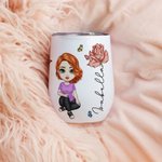 Personalisierte niedlichen Cartoon-Charakter 12oz Wein Becher mit Geburt Blume und Name Geburtstag Strand Braut Party Geschenke für Frau Mädchen