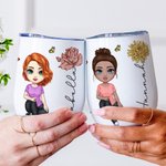 Personalisierte niedlichen Cartoon-Charakter 12oz Wein Becher mit Geburt Blume und Name Geburtstag Strand Braut Party Geschenke für Frau Mädchen